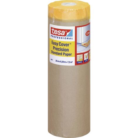 Tesa – Papier de masquage protecteur 25 m x 0,3 m – Ruban adhésif pour surfaces lisses – Retrait facile jusqu'à 3 mois – Bords de peinture nets