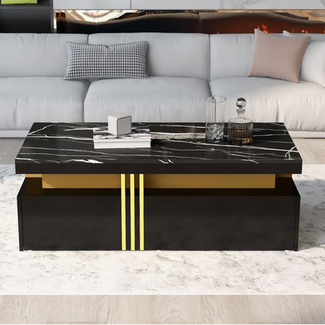 meuble tv salon table basse rangement noir marbre metal OKMYHOME (1/5)