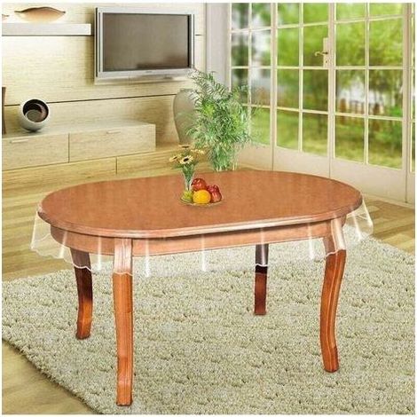 Nappe de Table Ovale en Vinyle Transparent Imperméable Protecteur pour Cuisine (1/4)