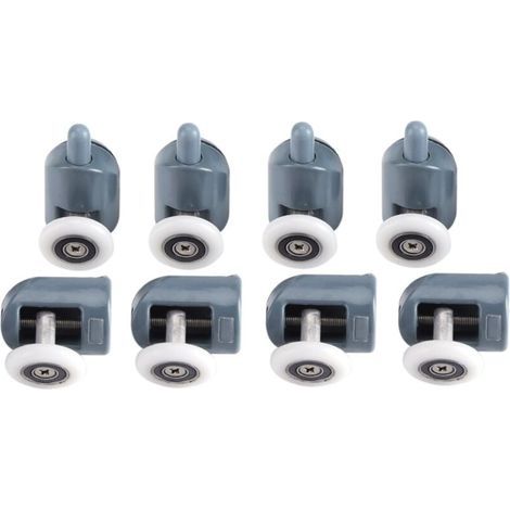 8 x Roulettes doubles pour porte de douche en haut et en bas, roulettes de roulement pour salle de bain, roue unique (1/4)