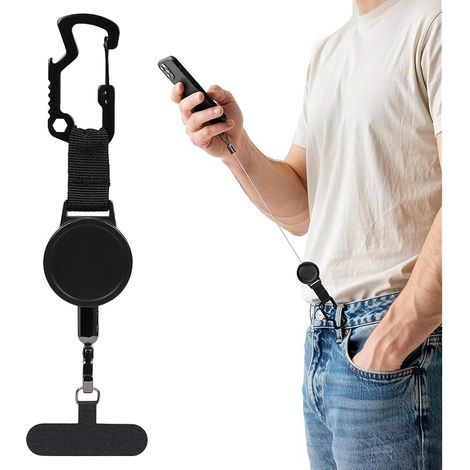 Sangles Rétractables Antivol pour Téléphone Portable, Cordon Antivol avec Mousqueton, Harnais Anti-Chute pour Randonnée en Plein pour Ski, Escalade, Voyage, Cyclisme (1/5)