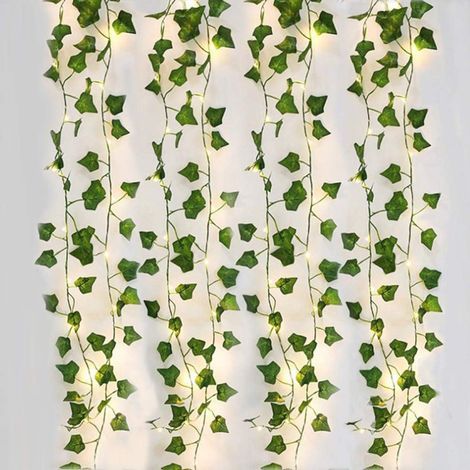 Lierre Artificiel,2M Feuille Guirlande Lumineuse,Plantes Artificielles avec 20 LED et Vert Feuille,Chaîne Lumières LED de Vigne pour Jardin,Cour,Maison,Patio,Fête de Mariage Décoration (4 PCS) (1/5)