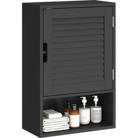 Beyamis Wandmontierter Badezimmerschrank mit verstellbarem Einlegeboden und Tür mit Soft-Close-Funktion, 40 x 20 x 60 cm, Schwarz