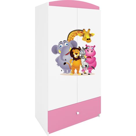 Kinderkleiderschrank mit Schublade Rosa clair – Babydreams Zoo (1/5)
