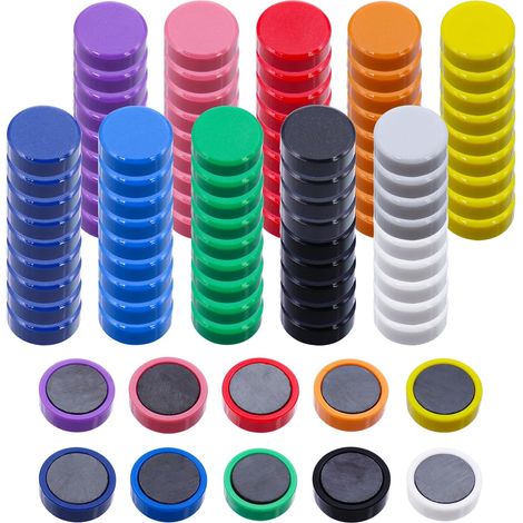 100 aimants ronds colorés puissants pour tableau, frigo, école, bureau, casiers (10 couleurs). (1/5)