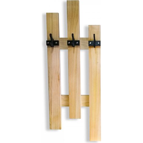 PORTE-MANTEAU en bois avec crochets en PVC noir - Dimensions : 3 éléments: 54x121 cm