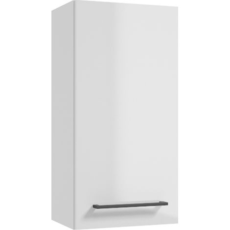 Badezimmer Hängeschrank mit Metallgriff in schwarz, 22 cm tief, in weiß Hochglanz MESSINA-107, B/H/T: ca. 30/60/22 cm (1/5)