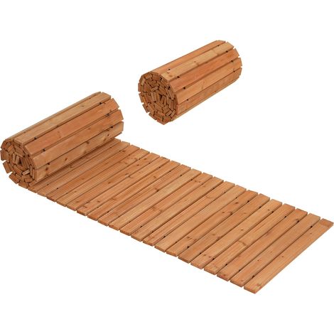 COSTWAY Allée de Jardin en Bois de 367 cm, Chemin Droite Extérieure Résistante aux Intempéries avec Texture Antidérapante, Allée de Promenade Instantané Pliable, pour Jardin Cour (Naturel) (1/5)