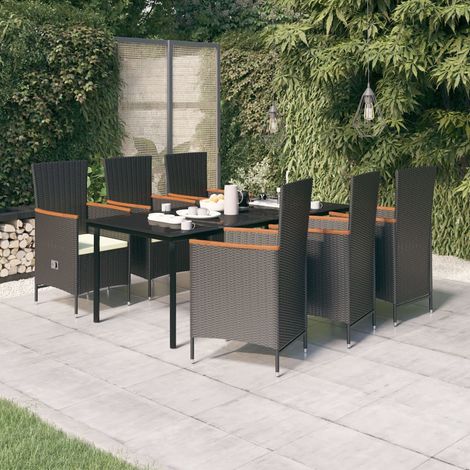 Juego de comedor de jardín 7 piezas con cojines negro vidaXL (1/5)