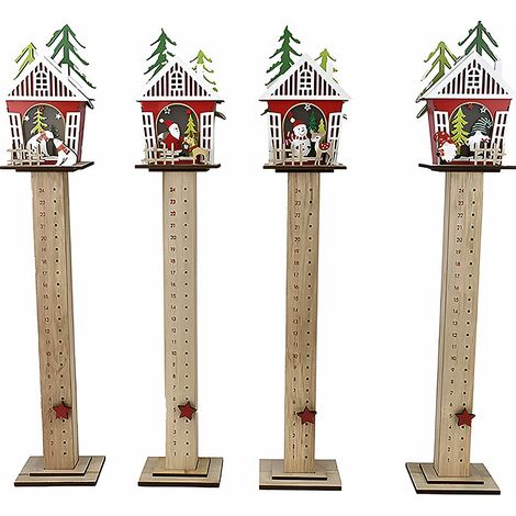 Calendario dell’Avvento in Legno a Colonna 24 Giorni Decorazione Natalizia con babbo natale pupazzo gnomo orso polare