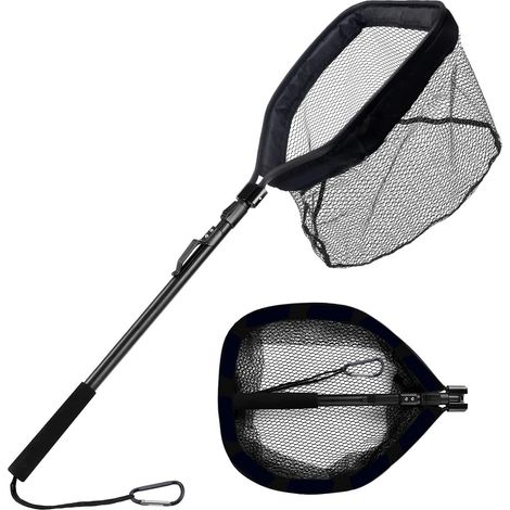 Épuisette flottante pliable avec mât fixe, filet en maille enduite de caoutchouc souple, pour eau douce et eau salée, facile à attraper et à relâcher. (1/5)