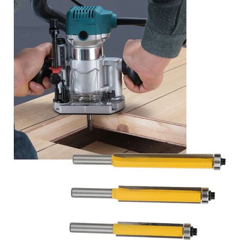 Jeu de 3 fraises de défonçage 8mm à roulement pour bois, idéal pour le profilage et l'usinage.