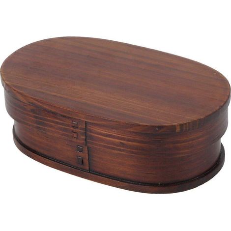 Boîte à lunch vintage en bois naturel, type bento, 18 x 12 x 5,5 cm (1/5)