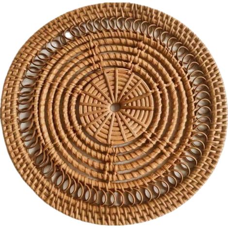 Décoration Murale en Rotin, Panier Mural tissé à Suspendre, Panier Plat Bohème Décoratif, Sets de Table Ronds Tissés pour Petite Table de Salle à Manger, Sets de Table en Rotin (2) (1/5)