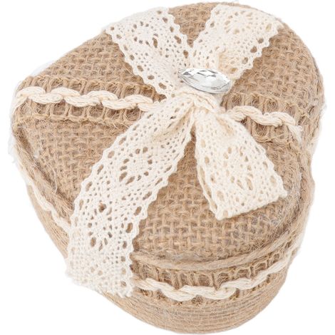 Boîte Cadeau Cœur en Tricot avec Garniture Toile pour Bijoux Broche Boucles d'Oreilles (1/5)