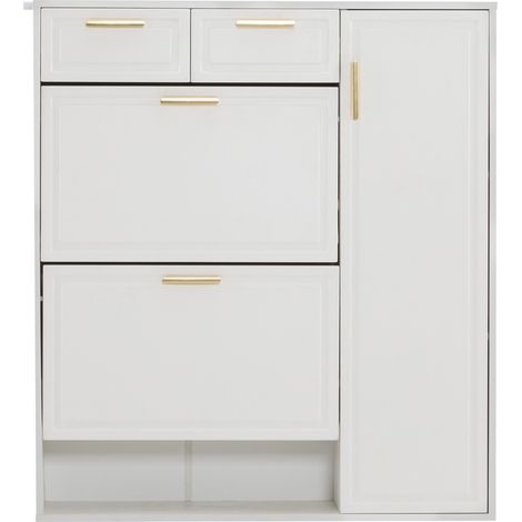 Weißer Schuhschrank mit verstellbaren Böden, 2 Schubladen und Türen 95 x 24 x 107,5 cm (1/5)