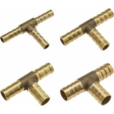 Tuyau en Laiton en Forme de T Barbe Raccord de Connecteur à 3 Voies pour Carburant Air Eau Huile 6mm 8mm 10mm 12mm (1/5)