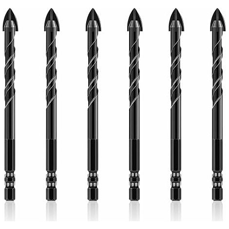 Punte per trapano da 6 mm per piastrelle, set di 6 punte professionali in carburo di tungsteno, punta a croce per forare porcellana, mattoni, vetro, plastica, legno e metalli teneri. (1/5)