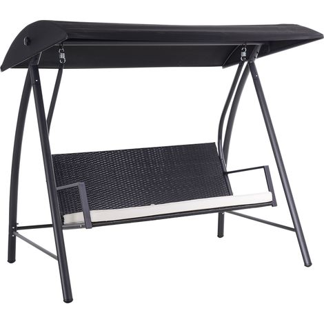 Hollywood swing, 198x124x179 cm, 3-places jardin swing avec roof en polyrattan et métal in noir, pour jardin et terrace (1/5)