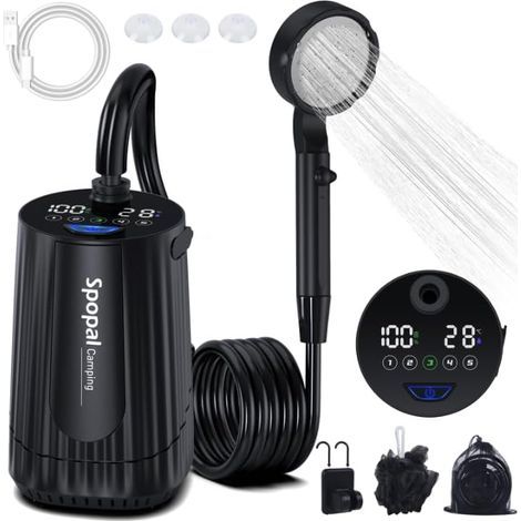 Tragbare Dusche, Camping-Duschset, 10000mAh, wiederaufladbare Campingdusche mit Smart-Display und 5 einstellbaren Geschwindigkeiten für Outdoor-Aktivitäten, Camping, Reisen und Haustiere