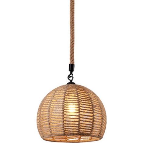 Suspension Lustre Vintage, E27 Luminaire Plafonnier en Rotin, Rétro Lampe de Plafond Retro pour Salon Cuisine Chambre Café-bar, (1/4)
