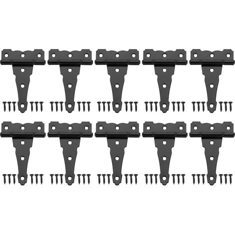 10 Pcs Paumelles En T 4.8" Paumelles De Porte De Grange Noir (1/5)