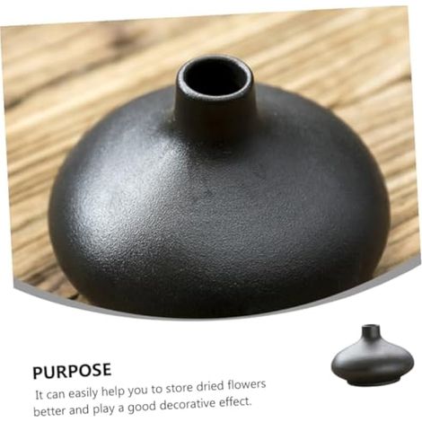 Petit vase rond en céramique noir élégant de style zen rétro pour la maison et le bureau (1/5)