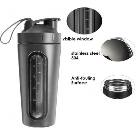 700-ml-Protein-Shaker-Wasserflasche mit auslaufsicherem Deckel, Schwarz, 700 ml (1/4)