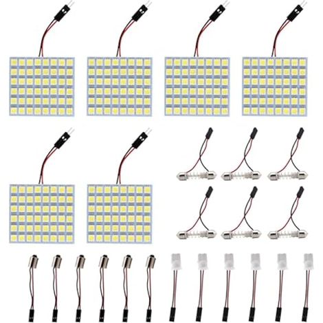 6 pcs Blanc 5050 48-SMD Panneau Led Dome Light Lampe Auto Voiture Lecture Intérieur Lampe DC 12V Avec T10/BA9S/Festoon Adaptateurs (1/2)
