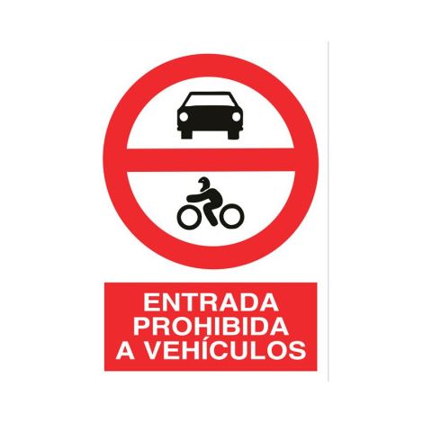 Señal de prohibido la entrada a vehículos (pictograma y texto)                                                   Poliestireno       210X148