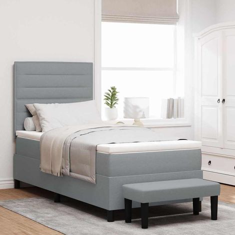 Boxspringbett mit Kopfteil Hellgrau 100 x 200 cm Stoff