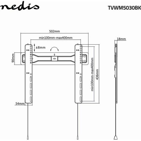 Support TV Mural Fixe - 32-55" - Poids d'écran Maximal Pris en Charge: 35 kg - Distance Minimale du Mur: 18 mm - Acier - Noir (1/4)
