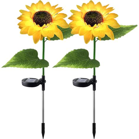 Luces solares LED con forma de girasol, encendido automático, resistentes al agua – juego de 2, luz blanca cálida (2 unidades) (1/5)