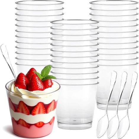 50 Tasses,200ml,Cuillères,Transparent,Réutilisables,Dessert,Fêtes (1/5)
