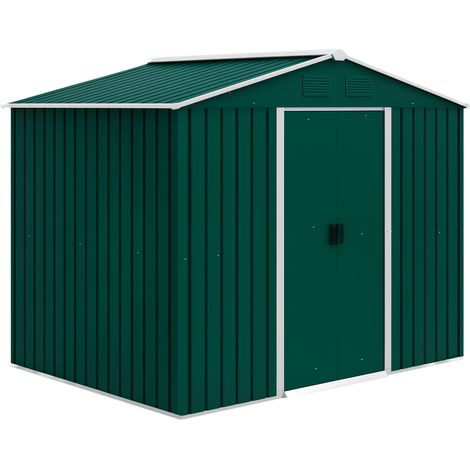 Outsunny caseta de jardín de 3,6m² 236x174x190 cm cobertizo exterior para almacenar herramientas con puertas correderas 4 ventanas para terraza patio