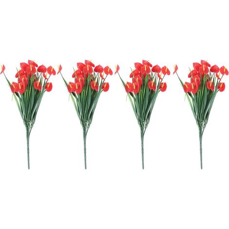 4 bouquets de fleurs artificielles, faux anthuriums, arbustes en plastique, verdure, plantes suspendues d'intérieur et d'extérieur, décorations pour-AquaForge (1/5)