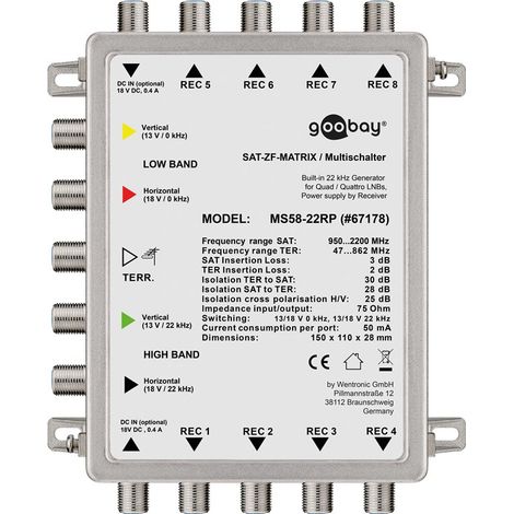 Goobay 67178 conmutador múltiple para satélite 5 Entradas 8 Salidas