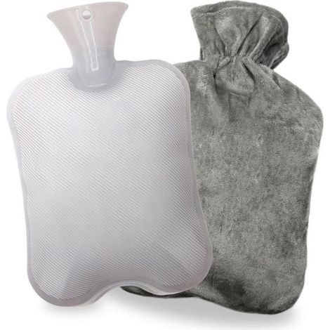 Bouillotte Eau Chaude 2L Sécurisée - Couvercle Doudou Anti-Fuite pour Enfants et Adultes - Chaleur Douce et Confortable-Gris (1/5)
