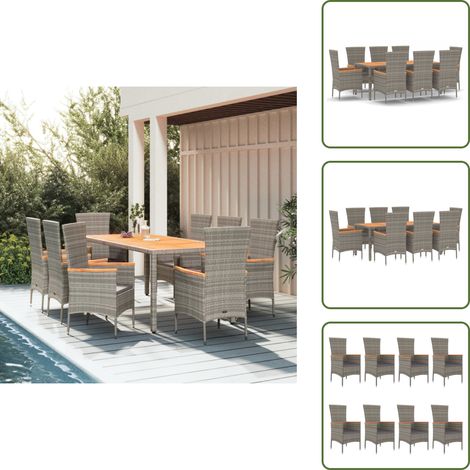 Ratán sintético - vidaXL Set comedor jardín 9 pzas y cojines ratán sintético gris - Comedor exterior