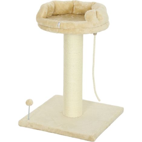 Arbre à chat avec grattoir, balle de jeu, corde suspendue et plateforme en peluche - 55 x 55 x 83 cm - Sisal beige (1/5)