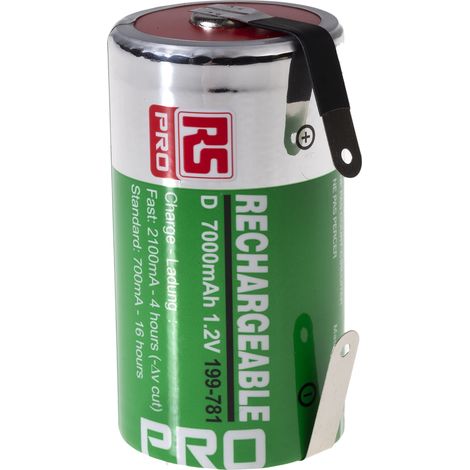 Batterie D rechargeable 7Ah NiMH 1.2V RS PRO, Sortie Cosses ( Prix pour 1 )