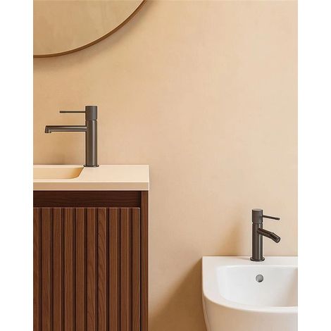 Exagonshop Coppia rubinetti lavabo e bidet senza scarico grigio
