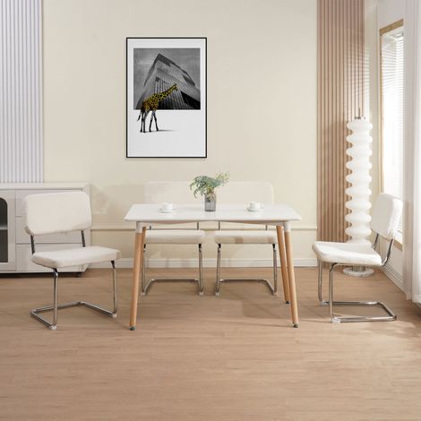 Ensemble repas table naturel + 4 chaises bouclette blanc - SCANDI
