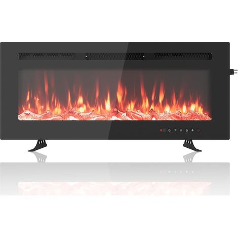Insert de Cheminée Électrique Ultra-Mince 1800W 72cm – Flamme 3D, 12 Couleurs LED, Télécommande, Minuterie 0-12h, Vitre Avant, Bûches/Cristaux, Encastrable ou fresque murale – Noir (1/5)