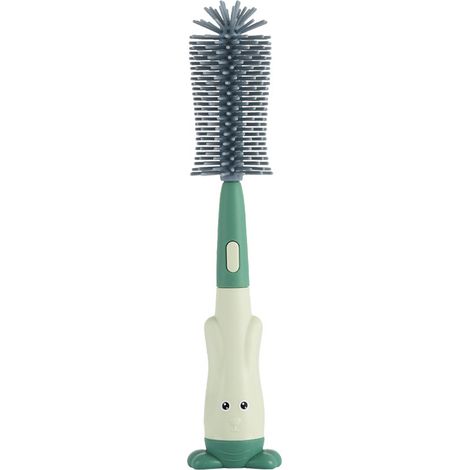 Brosse de nettoyage pour biberons en silicone en forme de lapin, manche long, sans emballage, verte (1/5)
