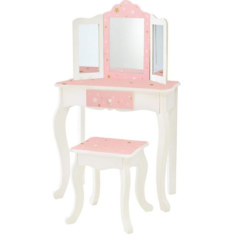 Coiffeuse Enfant en Bois Table Maquillage Miroir Tabouret TD-11670Q (1/5)