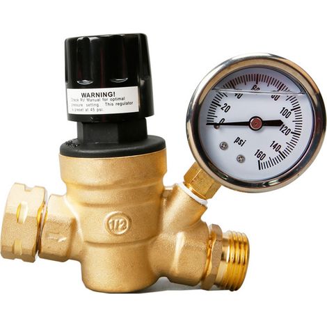Vanne de régulation de pression d'eau, filetage 3/4 pouces NH, réduction en laiton avec jauge pour remorque de camping-car (1/5)