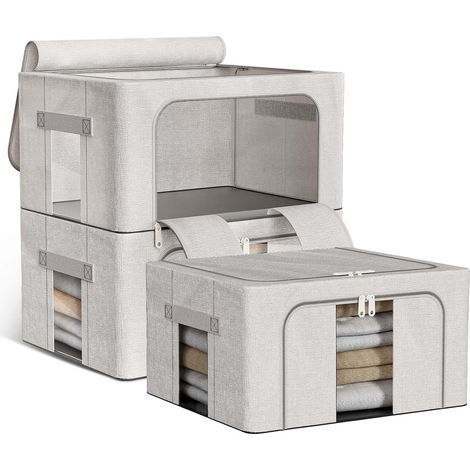 Lot De 3 Sacs De Rangement Robuste Avec Cadre En Métal, Pliables Housse De Rangement Vetement, Boîte De Rangement Avec Fenêtre Transparent Bac Rangement Sous Lit Pour Vêtements (3x100L) (1/5)
