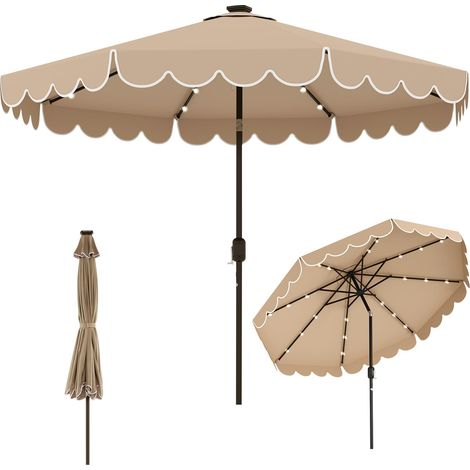 COSTWAY Ombrellone Giardino 3X3 Con 24 Luci 300 Cm Antivento Anti Uv Esterno Patio Spiaggia 8 Stecche Inclinazione Regolabile Solare Manovella Pieghevole Port (1/5)