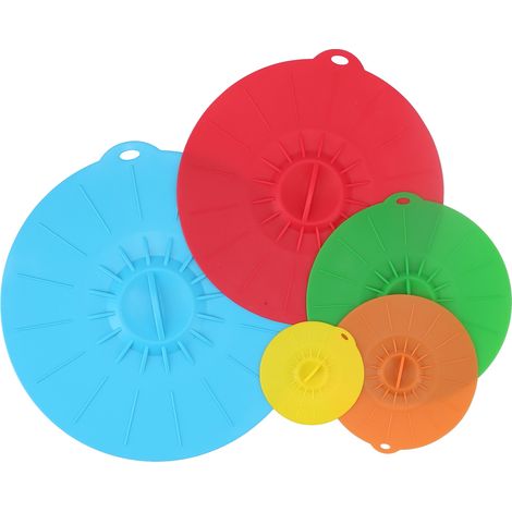 Un ensemble de 5 couvercles multifonctions pour bols, fabriqués en silicone de qualité alimentaire avec joint sous vide, pour casseroles et cuisine. (1/5)